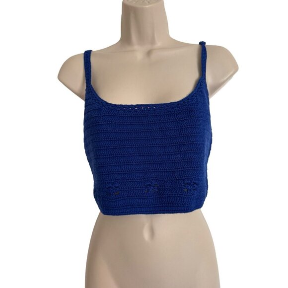 Olivaceous Knit Size Large Crochet Cropped Electric Blue Tank Top NWT - Picture 3 of 9